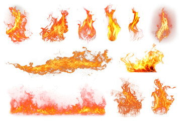 Fire flame effect png element set, transparent background