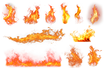 Fire flame effect png element set, transparent background