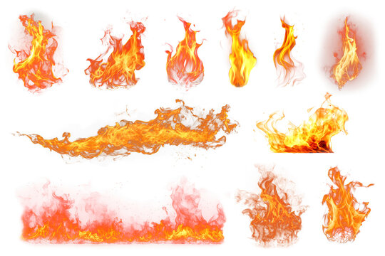 Fire flame effect png element set, transparent background