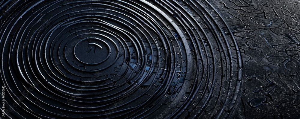 Aufkleber a dark black textured surface with a series of concentric circles and radial lines. the pattern crea