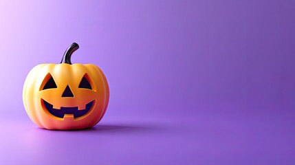 3d Halloween pumpkin on purple background. left view isolated on white background