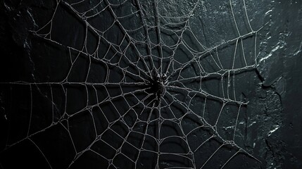 Fototapeta premium Spider web silhouette against black wall - halloween theme dark background