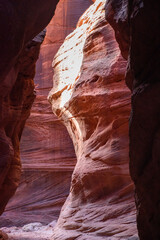A mesmerizing view of Buckskin Gulch Slot Canyon on the Arizona, Utah Border. Where early morning sunlight casts a glowing effect on the unique red rock formations. - USA