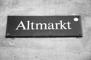 Fototapeta premium Dresden Altmarkt sign. Landmark of Germany. Black and white retro style.