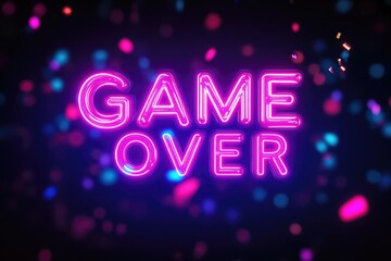 Obraz premium Digital Glitch Effect: Neon 'GAME OVER' with Dynamic Motion Particles