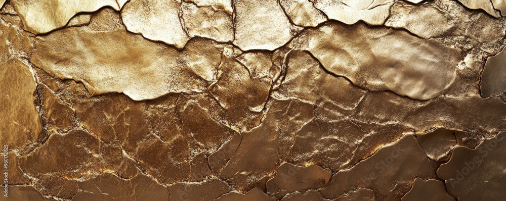 Poster a gold textured surface with a rugged, hand-hammered finish, showcasing irregular patterns and sligh