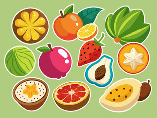 Tropical and Dry Fruits Flat Stickers