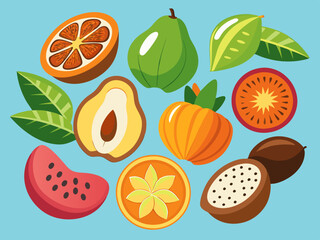 Tropical and Dry Fruits Flat Stickers
