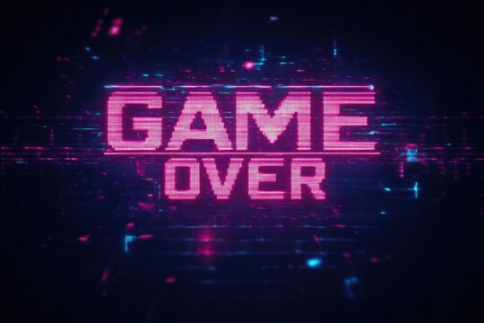 Glitchy 'GAME OVER' Neon Text with Dark Background and Motion Blur