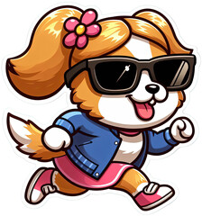Naklejka premium Cool Canine Adventures: Glasses-Wearing Running Dog