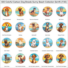 Colorful Dog Breeds Cartoon Characters Sunny Beach Bundle Collection Set 5 of 600 Dog Faces Isolated Part 7
