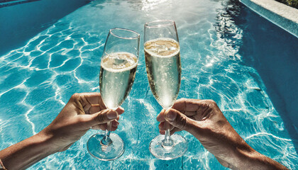 hands of people toasting with a glass of champagne