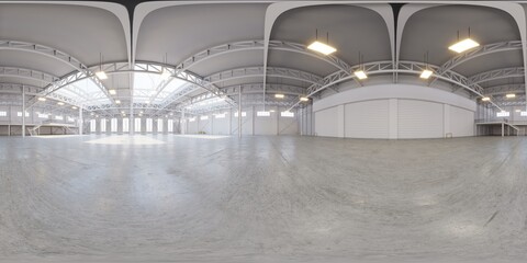 Full spherical hdri panorama 360 degrees of empty exhibition space. backdrop for exhibitions and events. Tile floor. Marketing mock up. 3D render illustration