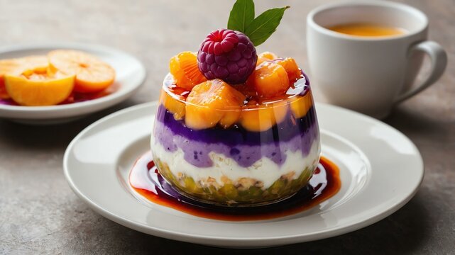 filipino dessert dish halohalo isolated on a ceramic plate, concept for advertisement background