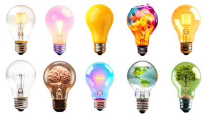 Creative light bulb png element set, transparent background