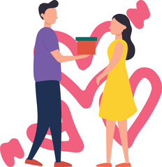 A boy is giving a gift to a girl on Valentine's Day.