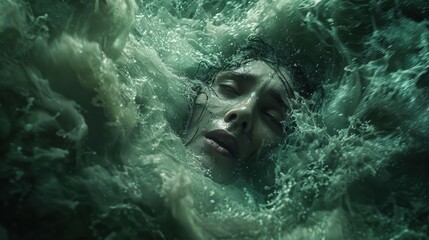 portrait of a woman in water, a drowning woman