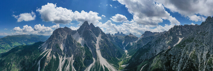 panoramic aerial view of the three peaks of lavaredo trentino alto adige italy
