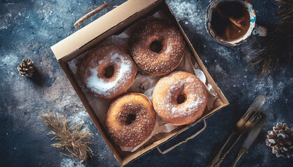 overhead shot: box of donuts