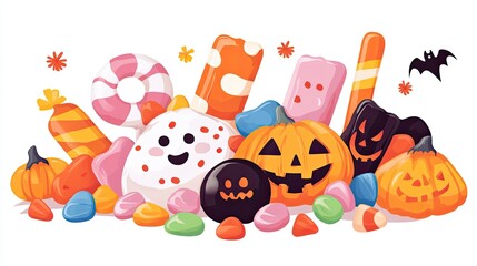 Naklejka premium Cute Halloween Candy Pile