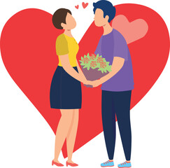 Fototapeta premium Boy giving flowers to girl on Valentine's Day.
