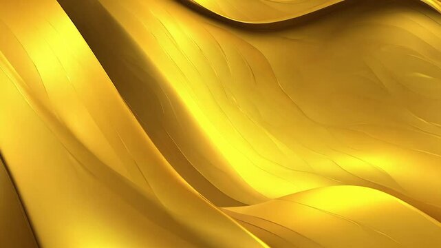 Beautiful abstract wave background with smooth, polished metal texture effect, gold colour rendered in 3d