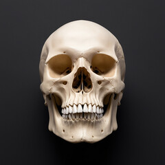 Fototapeta premium Front view of natural human skull on isolated black background