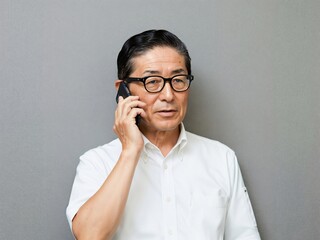 スマートフォンで通話をする60代日本人男性_02