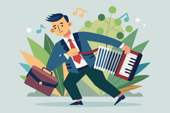 businessman playing accordion, music notes, dancing clip art preview