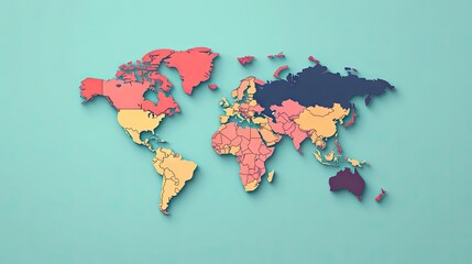 A flat design of the world map with minimalistic country borders and a clean background, ideal for travel or global content.