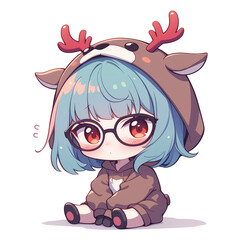 Obraz premium Chibi Girl in Deer Costume