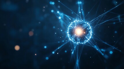 A stunning visualization of a particle surrounded by energy waves, representing advanced technology and scientific innovation.