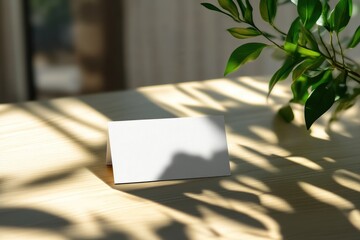 Modern Business Card Design on Office Table with Blurry Plants
