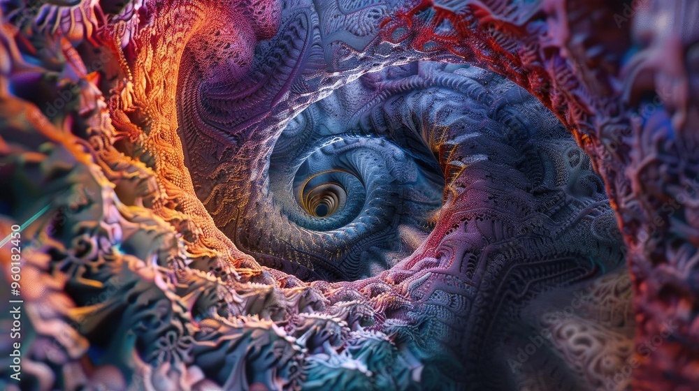 Poster a vibrant, abstract swirl showcasing intricate patterns and colors, evoking a sense of depth and mov