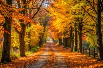 Obraz premium Autumn Path Through Forest with Copy Space