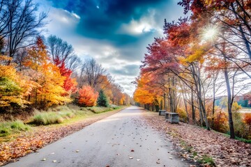 Fototapeta premium Autumn Path Leading Through Forest with Space to the Right