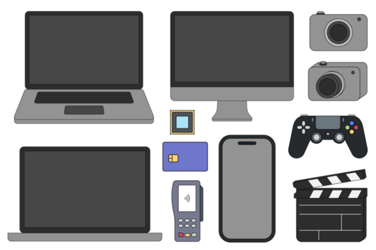 Digital device png element set, transparent background