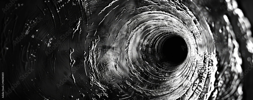 Poster abstract close-up of swirling water creating a mesmerizing vortex effect in black and white, showcas