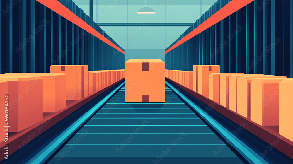 Aufkleber a dynamic view of a modern warehouse with boxes on a conveyor belt showcasing efficient logistics an