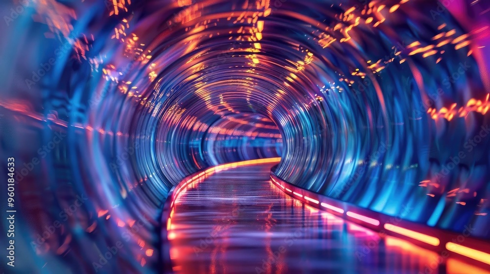 Aufkleber a vibrant tunnel illuminated with colorful lights, creating a surreal and captivating atmosphere for