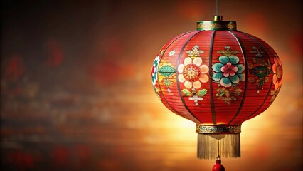 Obraz premium Chinese paper lantern hanging diagonally with decorative patterns