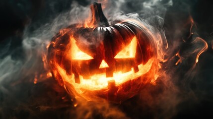 Fototapeta premium Spooky Jack o' Lantern with Smoky Glow