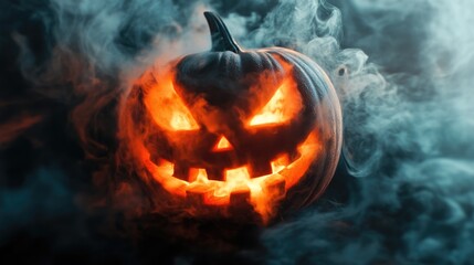 Naklejka premium Halloween Pumpkin with Dramatic Smoke Effect