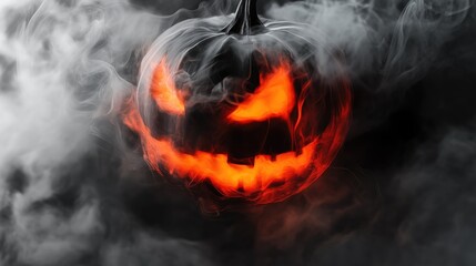 Fototapeta premium Glowing Pumpkin in Black and Orange Smoke