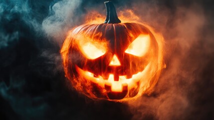 Fototapeta premium Jack o' Lantern with Fiery Smoke Background