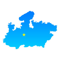 Map of Madhya Pradesh with its capital Bhopal in India with a professional blue style