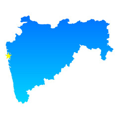 Map of Maharashtra with its capital Mumbai in India with a professional blue style
