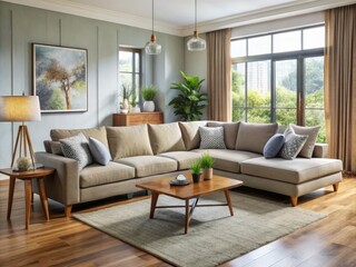 This stunning modern sectional sofa provides ample seating space for social gatherings, featuring supple cushions that