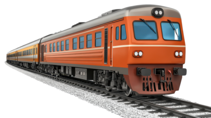 Diesel passenger train on tracks in good condition