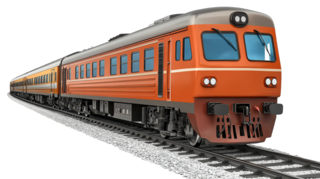 Diesel passenger train on tracks in good condition